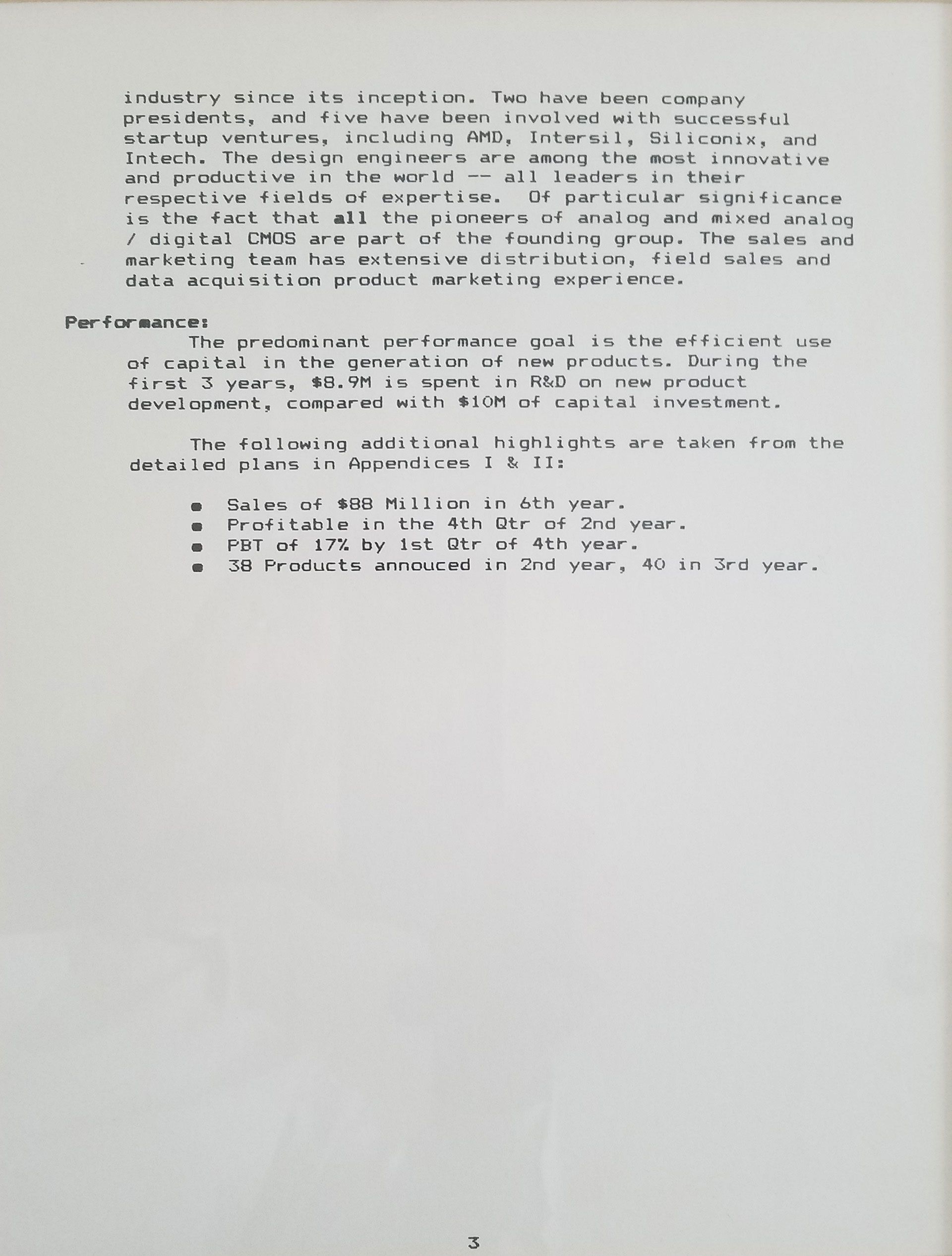 Maxim Integrated original business plan, page 3